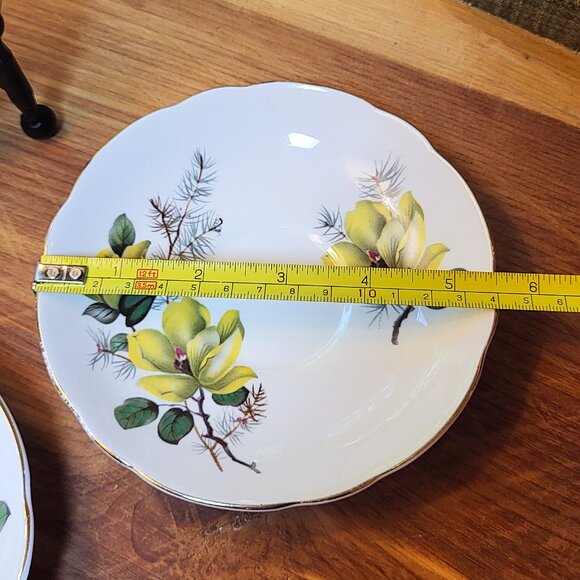 Vintage Regency English Bone China Saucers, Yellow Magnolia Gold Trim, Set of 3 - Picture 7 of 10